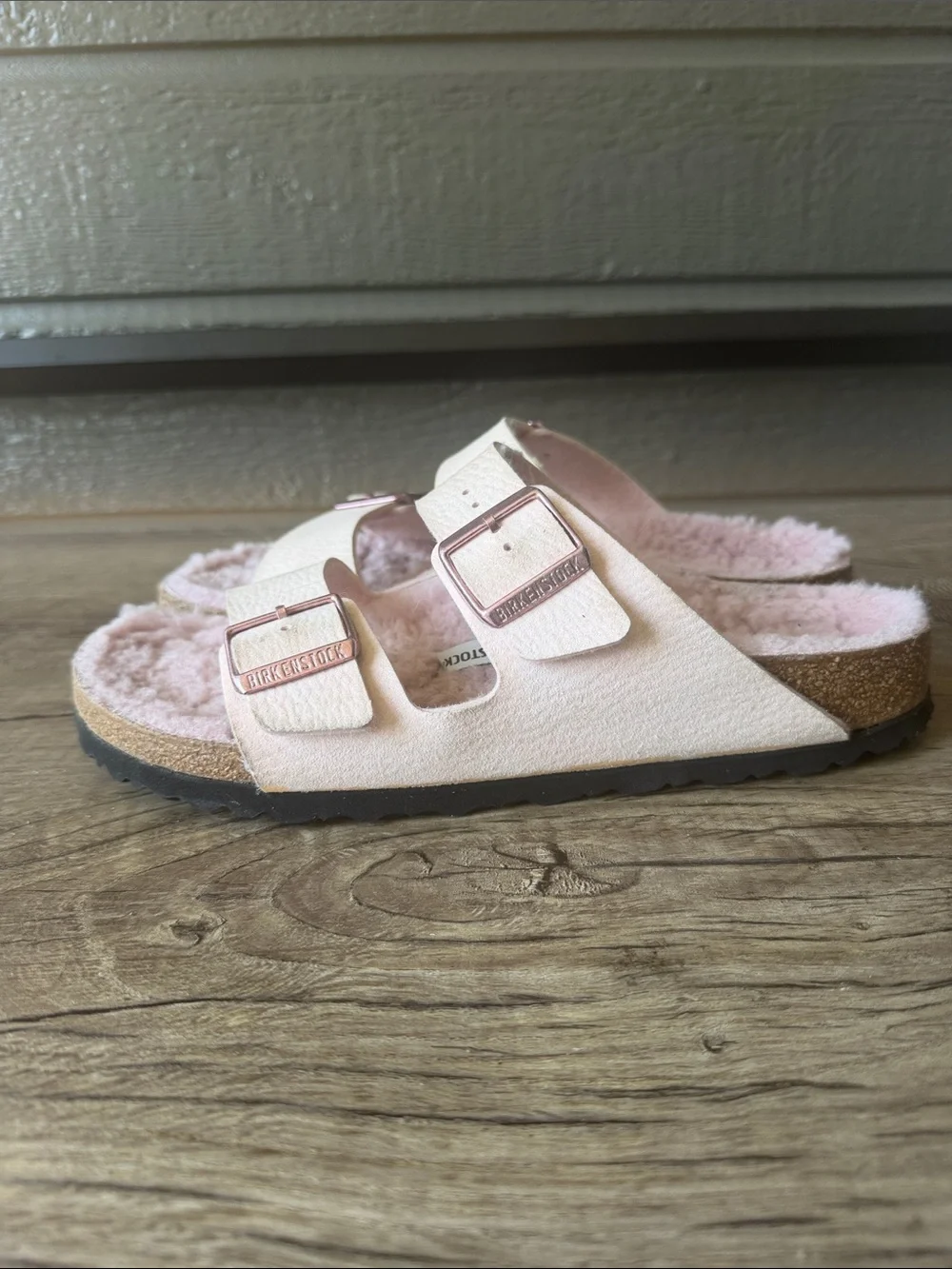Birkenstock Women’s Pink Fleece-Lined Double Buckle Sandals size 41